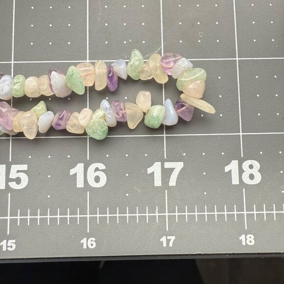 Multi-Gemstone Chip Beaded Long Strand Necklace Pastel Colors Green Pink & Laven - Picture 7 of 7